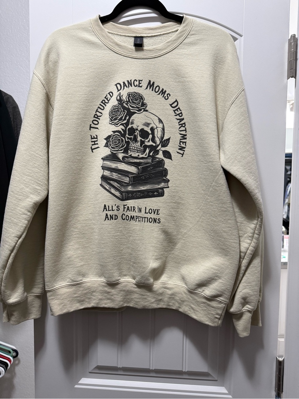 Gildan Cream Dance Mom Sweatshirt with Black Skull & Roses Graphic